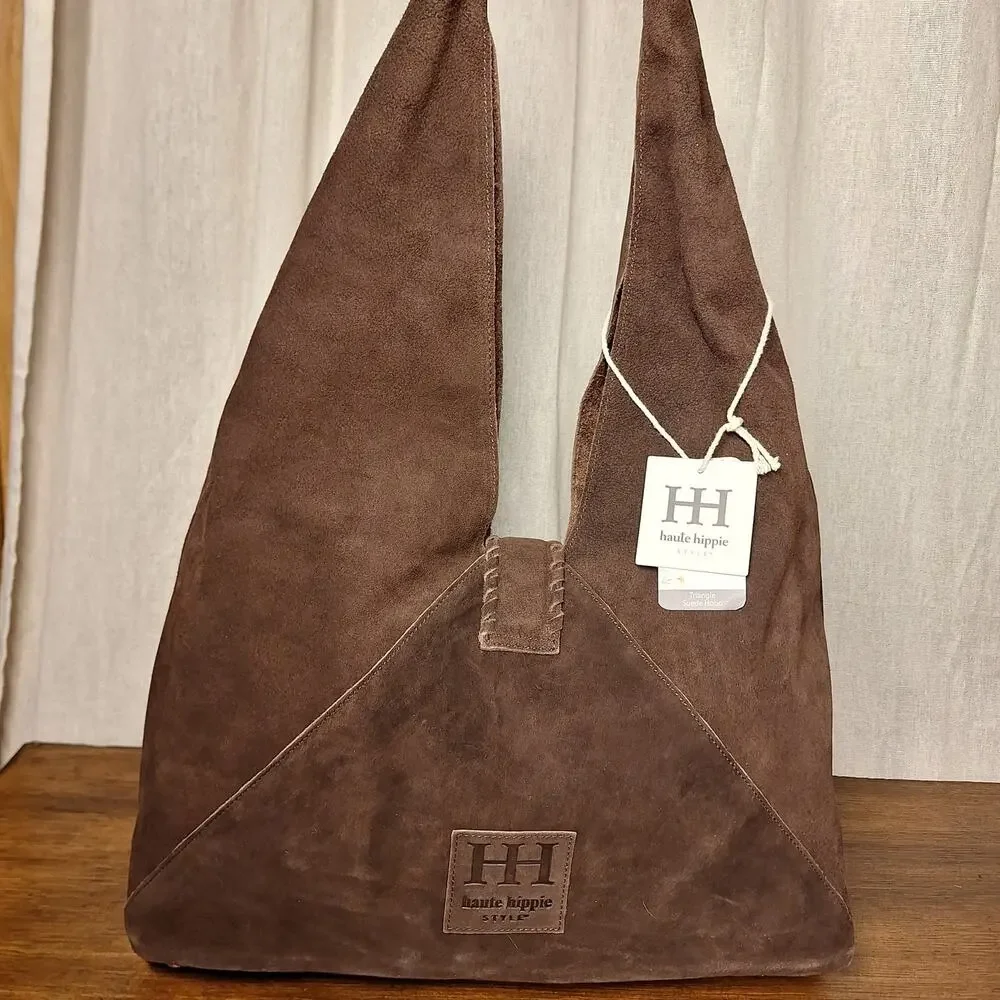 Haute Hippie NEW Triangle suede hobo shoulder bag brown100% leather NWT bohemian